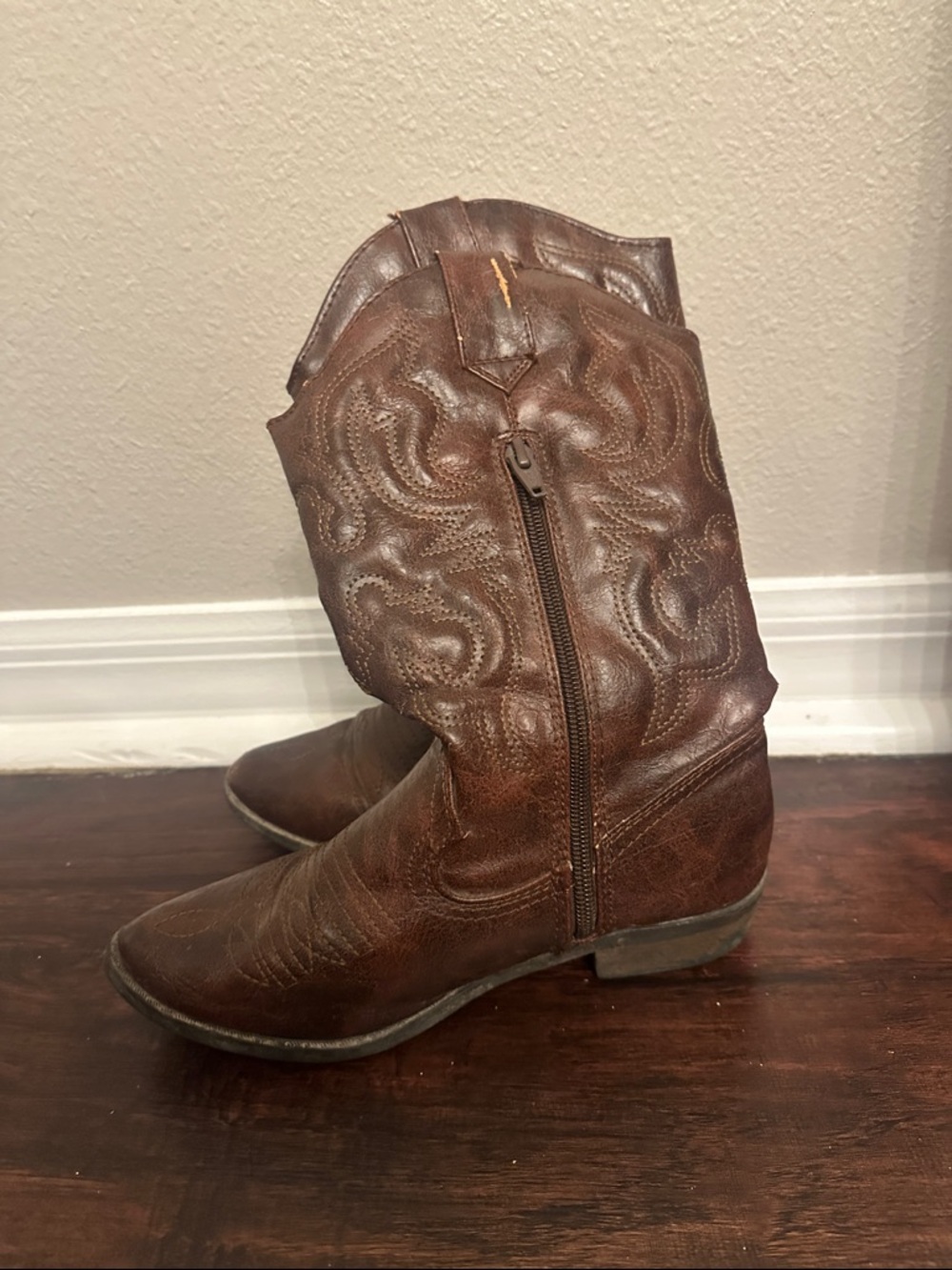 Target Brown Leather Western Ankle Boots with Side Zip - Picture 3 of 3